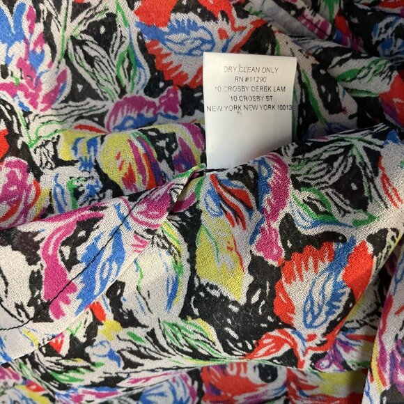 Derek Lam 10 Crosby Womens Floral Blouse Sz 2 Tie Neck Pussybow Watercolor Artsy - Picture 5 of 5